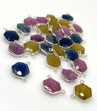 7 Pcs Natural Sapphire Gemstone Connectors, Sterling Silver Jewelry Findings, Bulk Wholesale Jewelry Supplies, 13x10.5mm