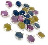 10Pcs/13Pcs Natural Sapphire Gemstone Connectors, Bulk Wholesale Jewelry Supplies, Sterling Silver Jewelry Findings, 13x14mm