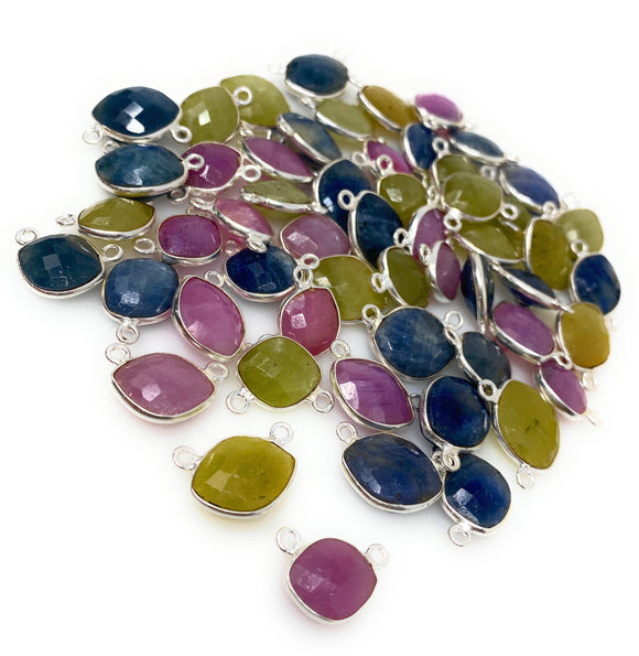 10Pcs/ 15 Pcs Natural Sapphire Gemstone Connectors, Sterling Silver Bulk Wholesale Jewelry Supplies, 14x10mm - 17x12mm