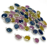 10Pcs/ 15 Pcs Natural Sapphire Gemstone Connectors, Sterling Silver Bulk Wholesale Jewelry Supplies, 14x10mm - 17x12mm