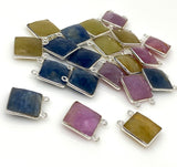 11 Pcs Natural Sapphire Gemstone Connectors, Silver Findings, Bulk Wholesale Jewelry Supplies, 17.5 X14.5mm