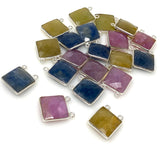 11 Pcs Natural Sapphire Gemstone Connectors, Silver Findings, Bulk Wholesale Jewelry Supplies, 17.5 X14.5mm