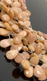 Pink Peach Opal Gemstone Beads, Natural Pink Peach Opal Faceted Pear Beads, Bulk Wholesale Beads, Jewelry Supplies, 7.5” Strand / 12 Pcs