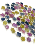 10 Pcs Natural Sapphire Gemstone Connectors, Silver Connectors, Bulk Wholesale Jewelry Supplies, 18x10mm - 21x12mm