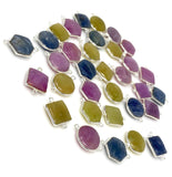 10 Pcs Natural Sapphire Gemstone Connectors, Silver Connectors, Bulk Wholesale Jewelry Supplies, 20x14mm - 23x16.5mm