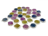 10 Pcs Natural Sapphire Gemstone Connectors, Silver Connectors, Bulk Wholesale Jewelry Supplies, 20x14mm - 23x16.5mm