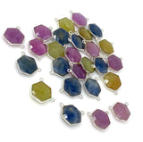 13 Pcs Natural Sapphire Gemstone Connectors, Bulk Wholesale Jewelry Supplies, Silver Jewelry Findings, 17x20mm