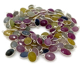 10 Pcs Natural Multi Sapphire Charms, Silver Gemstone Charms, Bulk Wholesale Jewelry Supplies, 13x8mm-15x9mm