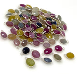 10 Pcs Natural Multi Sapphire Charms, Silver Gemstone Charms, Bulk Wholesale Jewelry Supplies, 13x8mm-15x9mm