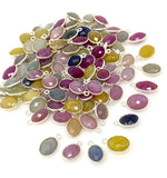 10 Pcs Natural Multi Sapphire Charms, Silver Gemstone Charms, Bulk Wholesale Jewelry Supplies, 13x8mm-15x9mm