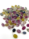 10 Pcs Natural Multi Sapphire Charms, Silver Gemstone Charms, Bulk Wholesale Jewelry Supplies, 13x8mm-15x9mm