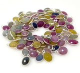 10 Pcs Natural Multi Sapphire Charms, Silver Gemstone Charms, Bulk Wholesale Jewelry Supplies, 13x8mm-15x9mm