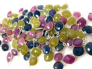 10 Pcs/ 14 Pcs Natural Sapphire Gemstone Charms, Sterling Silver Jewelry Supplies, Bulk Wholesale Charms, 15x10mm - 18x12mm
