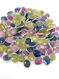 10 Pcs/ 14 Pcs Natural Sapphire Gemstone Charms, Sterling Silver Jewelry Supplies, Bulk Wholesale Charms, 15x10mm - 18x12mm
