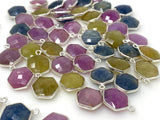 10 Pcs / 12 Pcs Natural Sapphire Gemstone Charms, Wholesale Silver Jewelry Supplies, Bulk Wholesale Charms, 16x12mm - 17x13mm