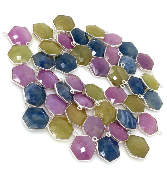 10 Pcs / 13 Pcs Natural Sapphire Gemstone Charms, Wholesale Silver Jewelry Supplies, Bulk Wholesale Charms, 19x15mm - 20x16mm