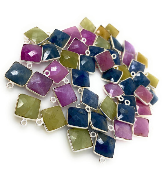 6 Pcs / 10 Pcs Natural Sapphire Gemstone Charms, Sterling SilverJewelry Supplies, Bulk Wholesale Charms, 14x11mm - 15x12mm