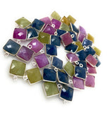 6 Pcs / 10 Pcs Natural Sapphire Gemstone Charms, Sterling SilverJewelry Supplies, Bulk Wholesale Charms, 14x11mm - 15x12mm