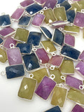 Natural Sapphire Gemstone Charms, Sterling Silver Jewelry Supplies, Bulk Wholesale Charms, 16x9mm - 18x11mm, 10 Pcs/ 12 Pcs