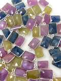 Natural Sapphire Gemstone Charms, Sterling Silver Jewelry Supplies, Bulk Wholesale Charms, 16x9mm - 18x11mm, 10 Pcs/ 12 Pcs