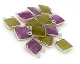 Natural Sapphire Gemstone Connectors, Silver Jewelry Supplies, Bulk Wholesale Connectors, 14.5x11.25mm, 7 Pcs