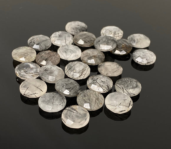 5 Pcs Natural Black Rutile Rose Cut Cabochons, Loose Gemstones, Briolette Ring Stones, 12mm - 12.5mm approx.