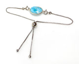 Larimar Gemstone Bracelet, Sterling Silver Adjustable Bolo Bracelet, AAA Quality Dominican Republic Larimar Bracelet, Gifts for Her
