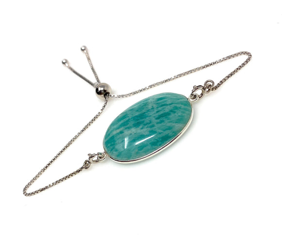 Amazonite Gemstone Bracelet, Sterling Silver Adjustable Bolo Bracelet, AAA Quality Peruvian Amazonite Bracelet, Gifts for Her