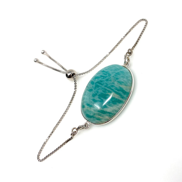 Amazonite Gemstone Bracelet, Sterling Silver Adjustable Bolo Bracelet, AAA Quality Peruvian Amazonite Bracelet, Gifts for Her