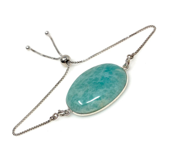 Amazonite Gemstone Bracelet, Sterling Silver Adjustable Bolo Bracelet, AAA Quality Peruvian Amazonite Bracelet, Gifts for Her