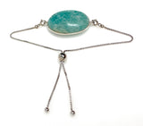 Amazonite Gemstone Bracelet, Sterling Silver Adjustable Bolo Bracelet, AAA Quality Peruvian Amazonite Bracelet, Gifts for Her