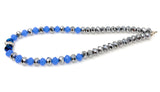 Faceted Glass Rondelle Beads, Opaque Blue and Metallic Silver Glass Beads, 8x6mm , 13.5” Strand