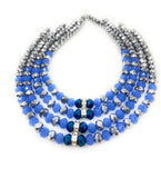 Faceted Glass Rondelle Beads, Opaque Blue and Metallic Silver Glass Beads, 8x6mm , 13.5” Strand