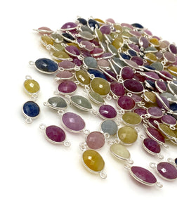 Natural Multi Sapphire Gemstone Connectors, Sterling Silver Connectors, Bulk Wholesale Jewelry Supplies, 16mm - 20mm
