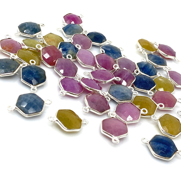 10 Pcs/ 11 Pcs Natural Multi Sapphire Gemstone Connectors, Silver Connectors, Bulk Wholesale Jewelry Supplies, 20x12mm