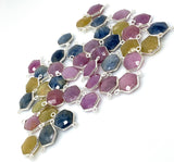 10 Pcs/ 11 Pcs Natural Multi Sapphire Gemstone Connectors, Silver Connectors, Bulk Wholesale Jewelry Supplies, 20x12mm