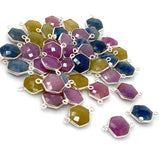 10 Pcs/ 11 Pcs Natural Multi Sapphire Gemstone Connectors, Silver Connectors, Bulk Wholesale Jewelry Supplies, 20x12mm