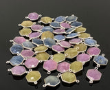 6 Pcs Natural Sapphire Gemstone Connectors, Silver Connectors, Bulk Wholesale Jewelry Supplies, 23x16mm