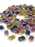 10 Pcs /14 Pcs Natural Sapphire Gemstone Connectors, Silver Findings, Bulk Wholesale Jewelry Supplies, 19x9mm - 22x11mm