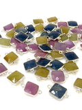 10pcs/ 15 Pcs Natural Sapphire Gemstone Connectors, Sterling Silver Bulk Wholesale Jewelry Supplies, 18X11mm