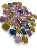6 Pcs Natural Sapphire Gemstone Connectors, Bulk Jewelry Supplies Sterling Silver Jewelry Findings, 20x14mm - 22x15mm