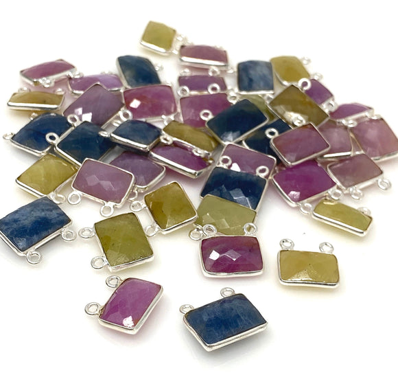 10 Pcs/ 12 Pcs Natural Sapphire Gemstone Connectors, Bulk Jewelry Supplies, Sterling Silver Jewelry Findings, 12x13mm - 14x15mm
