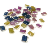 10 Pcs/ 12 Pcs Natural Sapphire Gemstone Connectors, Bulk Jewelry Supplies, Sterling Silver Jewelry Findings, 12x13mm - 14x15mm