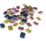 10 Pcs/ 12 Pcs Natural Sapphire Gemstone Connectors, Bulk Jewelry Supplies, Sterling Silver Jewelry Findings, 12x13mm - 14x15mm