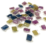 10 Pcs/ 12 Pcs Natural Sapphire Gemstone Connectors, Bulk Jewelry Supplies, Sterling Silver Jewelry Findings, 12x13mm - 14x15mm