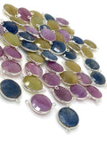 10 Pcs Natural Sapphire Gemstone Connectors, Bulk Wholesale Jewelry Supplies , Sterling Silver Jewelry Findings, 22x16.5mm