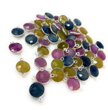 10Pcs/13 Pcs Natural Sapphire Gemstone Connectors, Sterling Silver Jewelry Findings, Bulk Wholesaler Jewelry Supplies, 18.5x12mm