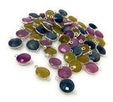 10Pcs/13 Pcs Natural Sapphire Gemstone Connectors, Sterling Silver Jewelry Findings, Bulk Wholesaler Jewelry Supplies, 18.5x12mm