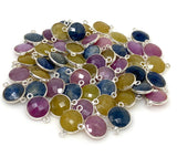 10Pcs/13 Pcs Natural Sapphire Gemstone Connectors, Sterling Silver Jewelry Findings, Bulk Wholesaler Jewelry Supplies, 18.5x12mm