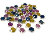 10Pcs/13 Pcs Natural Sapphire Gemstone Connectors, Sterling Silver Jewelry Findings, Bulk Wholesaler Jewelry Supplies, 18.5x12mm